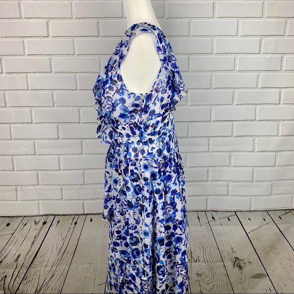 🔥RACHEL RACHEL ROY🔥A-LINE FLORAL PRINT RUFFLED DRESS BLUE & WHITE SIZE 10 NWT - Picture 6 of 7
